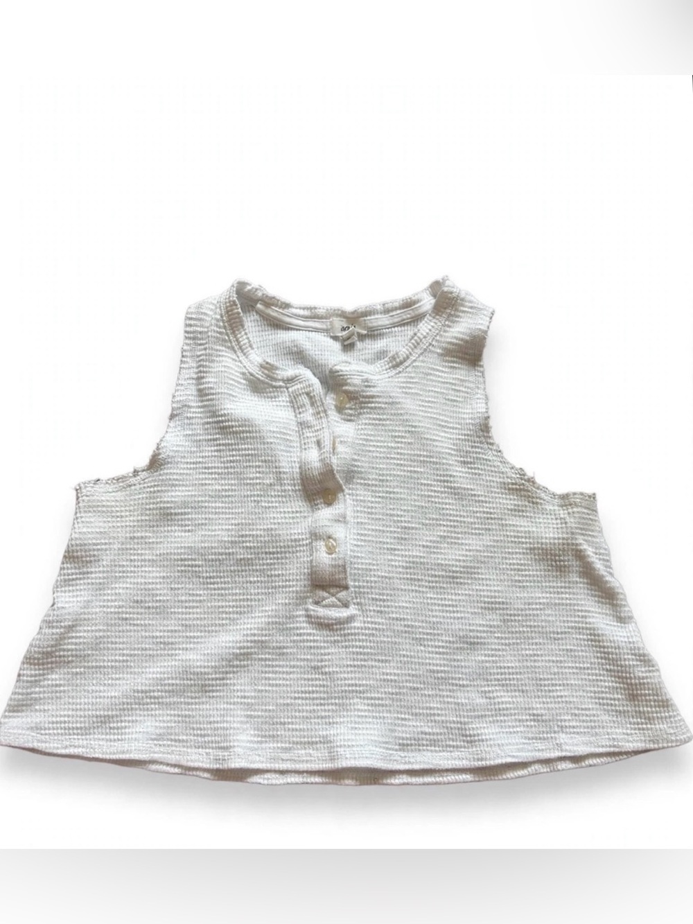 Aerie White Waffle Knit Henley Tank Top XS Sleeveless Cropped Thermal